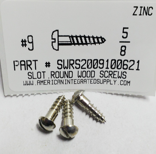 #9X5/8 ROUND HEAD SLOTTED WOOD SCREW STEEL ZINC PLATED