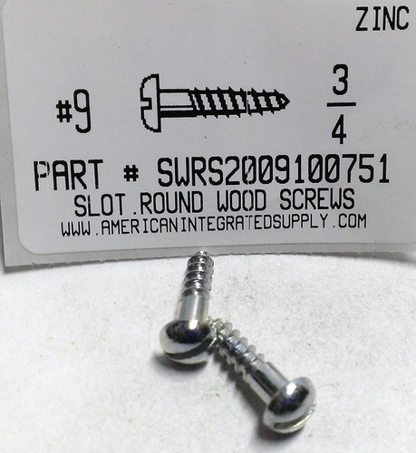 #9X3/4 ROUND HEAD SLOTTED WOOD SCREW STEEL ZINC PLATED