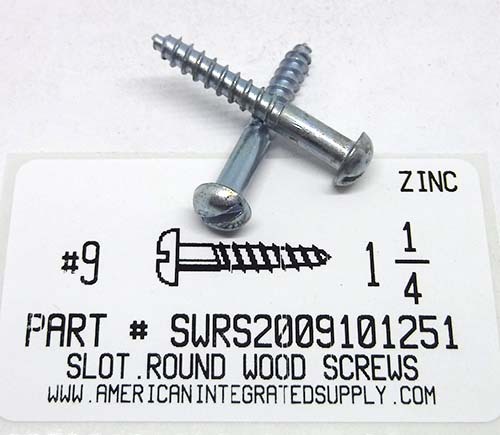 #9X1-1/4 ROUND HEAD SLOTTED WOOD SCREW STEEL ZINC PLATED