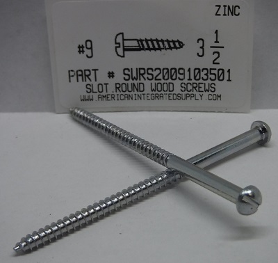 #9X3-1/2 ROUND HEAD SLOTTED WOOD SCREW STEEL ZINC PLATED