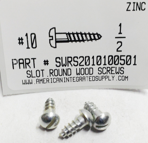 #10X1/2 ROUND HEAD SLOTTED WOOD SCREW STEEL ZINC PLATED