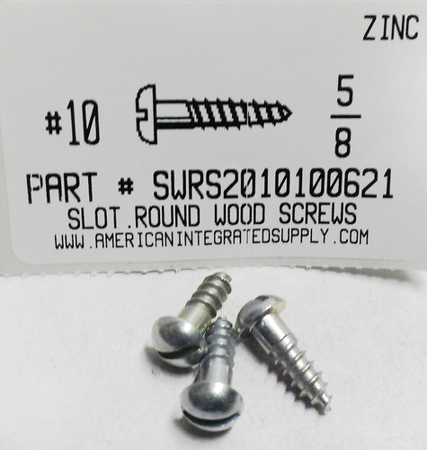 #10X5/8 ROUND HEAD SLOTTED WOOD SCREW STEEL ZINC PLATED