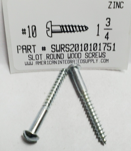 #10X1-3/4 ROUND HEAD SLOTTED WOOD SCREW STEEL ZINC PLATED