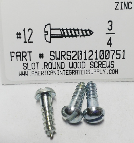 #12X3/4 ROUND HEAD SLOTTED WOOD SCREW STEEL ZINC PLATED