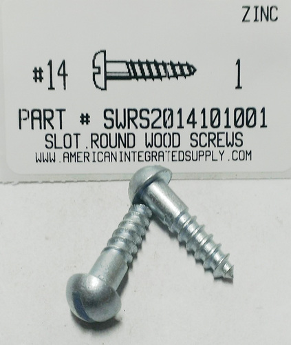 #14X1 ROUND HEAD SLOTTED WOOD SCREW STEEL ZINC PLATED