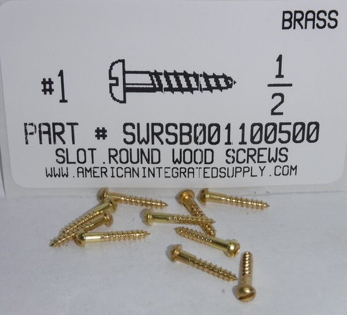 #1X1/2 ROUND HEAD SLOTTED WOOD SCREW BRASS