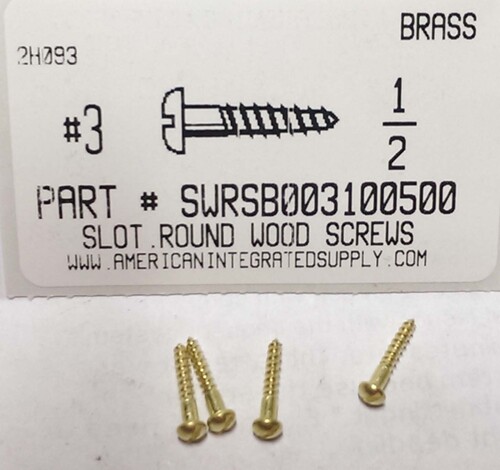 #3X1/2 ROUND HEAD SLOTTED WOOD SCREW BRASS