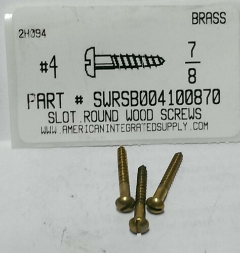 #4X7/8 ROUND HEAD SLOTTED WOOD SCREW BRASS