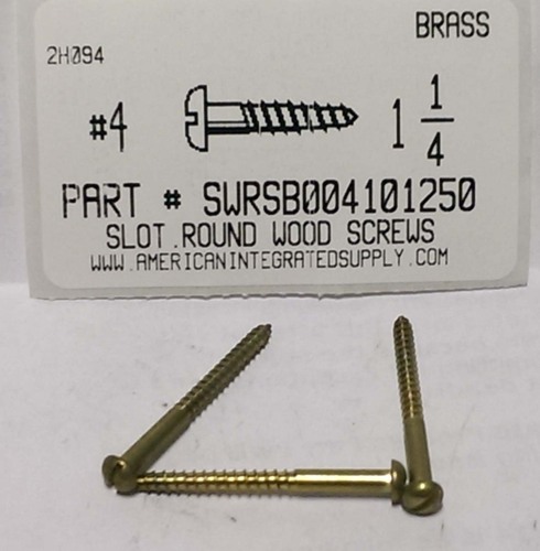 #4X1-1/4 ROUND HEAD SLOTTED WOOD SCREW BRASS