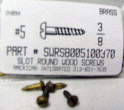 #5X3/8 ROUND HEAD SLOTTED WOOD SCREW BRASS