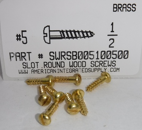 #5X1/2 ROUND HEAD SLOTTED WOOD SCREW BRASS