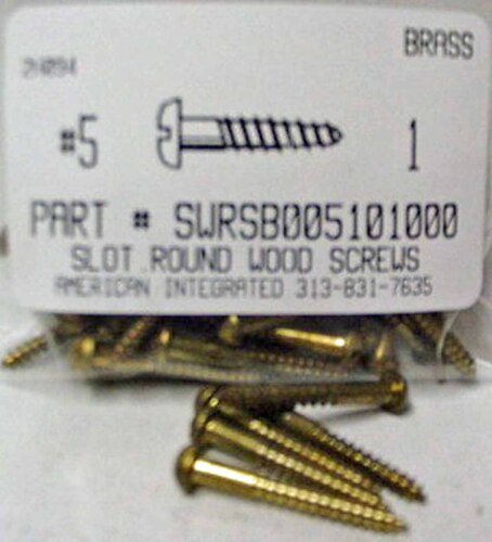 #5X1 ROUND HEAD SLOTTED WOOD SCREW BRASS