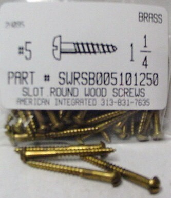 #5X1-1/4 ROUND HEAD SLOTTED WOOD SCREW BRASS