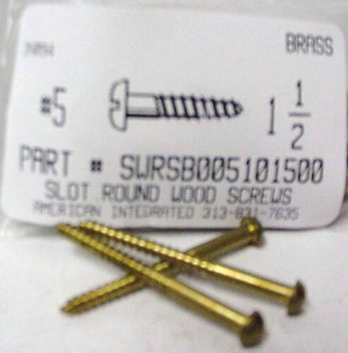 #5X1-1/2 ROUND HEAD SLOTTED WOOD SCREW BRASS