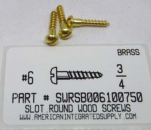 #6X3/4 ROUND HEAD SLOTTED WOOD SCREW BRASS