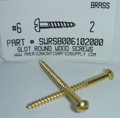 #6X2 ROUND HEAD SLOTTED WOOD SCREW BRASS