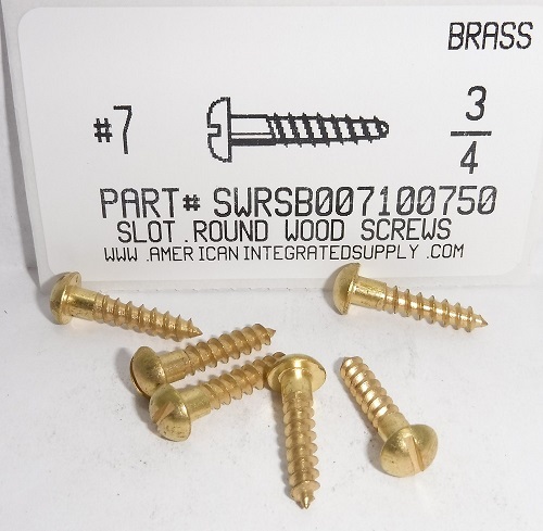 #7X3/4 ROUND HEAD SLOTTED WOOD SCREW BRASS