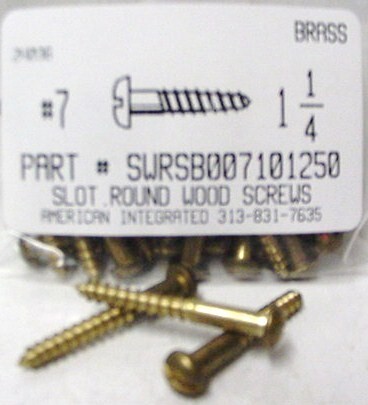 #7X1-1/4 ROUND HEAD SLOTTED WOOD SCREW BRASS