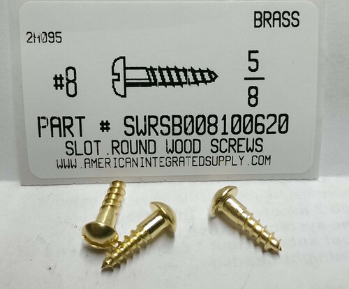 #8X5/8 ROUND HEAD SLOTTED WOOD SCREW BRASS