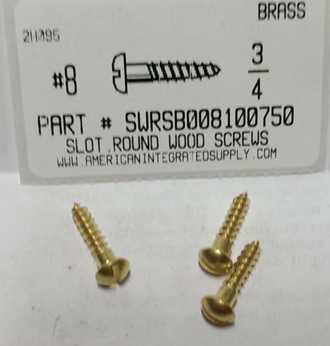 #8X3/4 ROUND HEAD SLOTTED WOOD SCREW BRASS