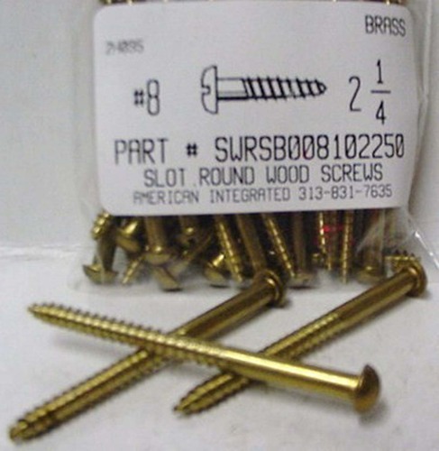 #8X2-1/4 ROUND HEAD SLOTTED WOOD SCREW BRASS (DISCONTINUED)