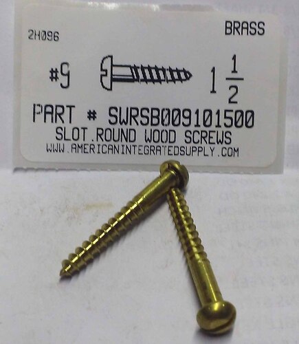 #9X1-1/2 ROUND HEAD SLOTTED WOOD SCREW BRASS