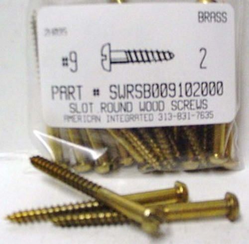 #9X2 ROUND HEAD SLOTTED WOOD SCREW BRASS