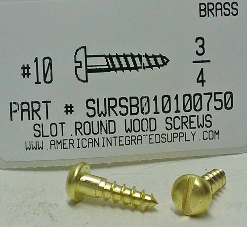 #10X3/4 ROUND HEAD SLOTTED WOOD SCREW BRASS