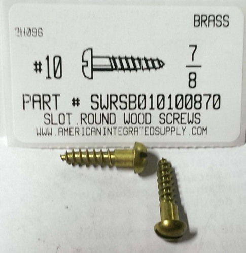 #10X7/8 ROUND HEAD SLOTTED WOOD SCREW BRASS