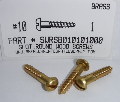 #10X1 ROUND HEAD SLOTTED WOOD SCREW BRASS