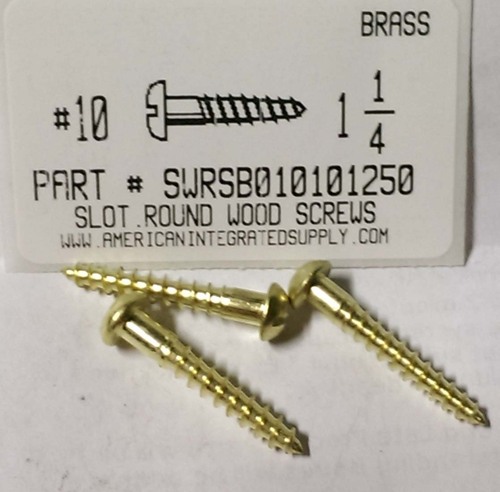 #10X1-1/4 ROUND HEAD SLOTTED WOOD SCREW BRASS