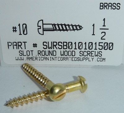 #10X1-1/2 ROUND HEAD SLOTTED WOOD SCREW BRASS