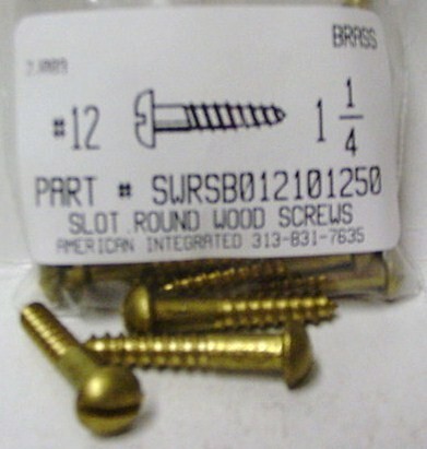 #12X1-1/4 ROUND HEAD SLOTTED WOOD SCREW BRASS