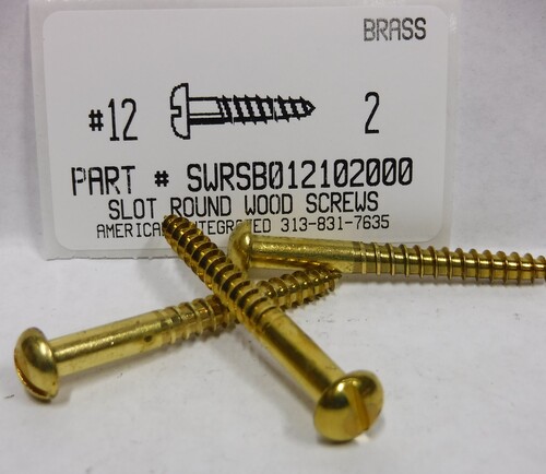 #12X2 ROUND HEAD SLOTTED WOOD SCREW BRASS