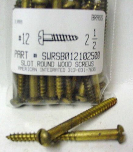 #12X2-1/2 ROUND HEAD SLOTTED WOOD SCREW BRASS