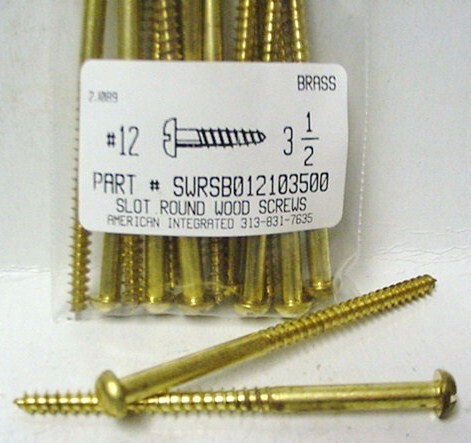 #12X3-1/2 ROUND HEAD SLOTTED WOOD SCREW BRASS