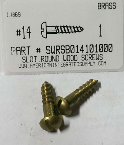 #14X1 ROUND HEAD SLOTTED WOOD SCREW BRASS