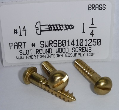 #14X1-1/4 ROUND HEAD SLOTTED WOOD SCREW BRASS