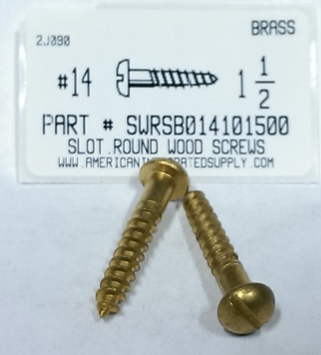 #14X1-1/2 ROUND HEAD SLOTTED WOOD SCREW BRASS