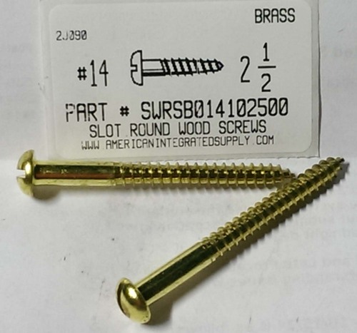 #14X2-1/2 ROUND HEAD SLOTTED WOOD SCREW BRASS