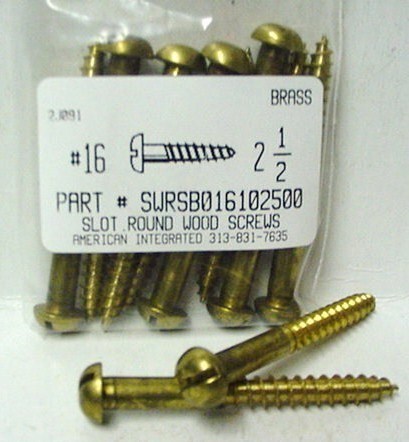 #16X2-1/2 ROUND HEAD SLOTTED WOOD SCREW BRASS