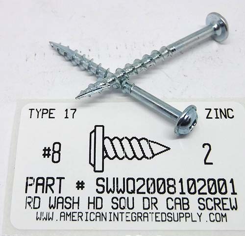 #8X2 ROUND WASHER HEAD SQUARE DRIVE CABINET SCREWS STEEL ZINC PLATED