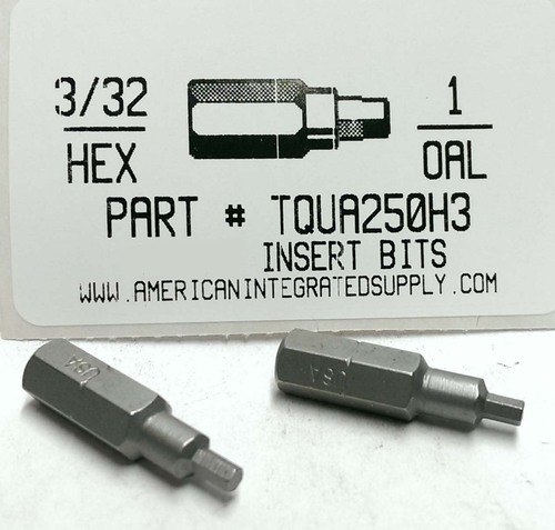 3/32 HEX X 1" LONG INSERT BIT 1/4 HEX