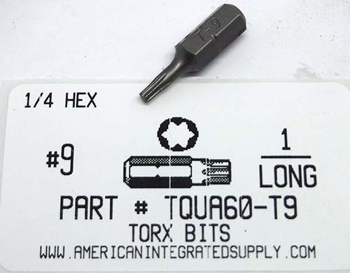 #9 TORX X 1" LONG INSERT BIT 1/4 HEX