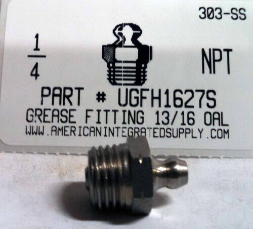 1/4-14 NPT STRAIGHT GREASE FITTING 303-SS 13/16 OAL