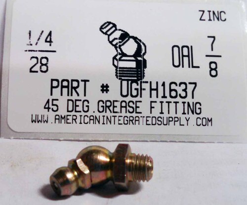 1/4-28 45 DEGREE GREASE FITTING 7/8 OAL STL ZINC