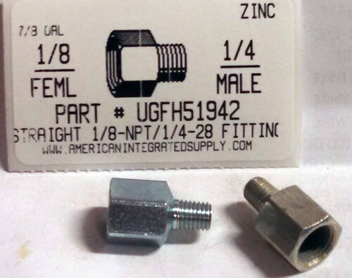 1/8 FEMALE NPT TO 1/4-28 MALE ADAPTER STL ZINC