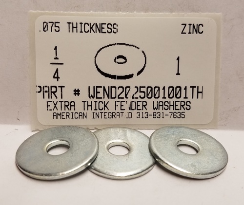 1/4"X1" THICK FENDER WASHER STEEL ZINC .051/.084 THICK