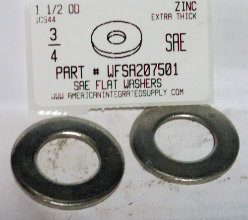 3/4 SAE FLAT WASHER STEEL ZINC PLATED 1-1/2" OUTER DIAMETER