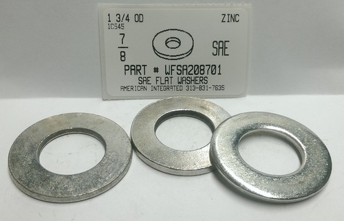 7/8 SAE FLAT WASHER STEEL ZINC PLATED 1-3/4" OUTER DIAMETER